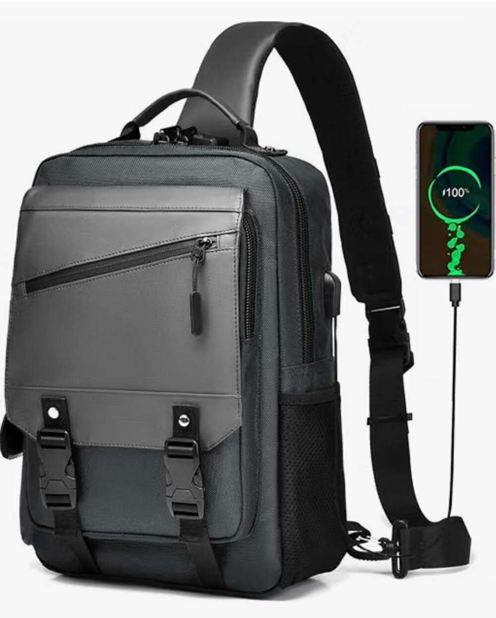 Leaper Men's USB Oxford Crossbody Bag Antitheft Shoulder Sling Bag Multifunction